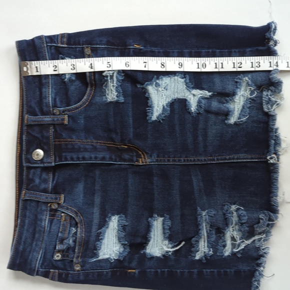 AEO Next Level Stretch X Super Hi-Rise Mini Distressed Jean Skirt 4R Blue - Picture 15 of 16